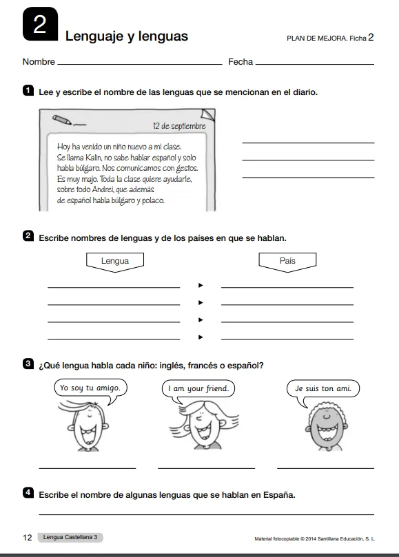 Ejercicios con soluciones de Lengua 3 Primaria Santillana PDF 