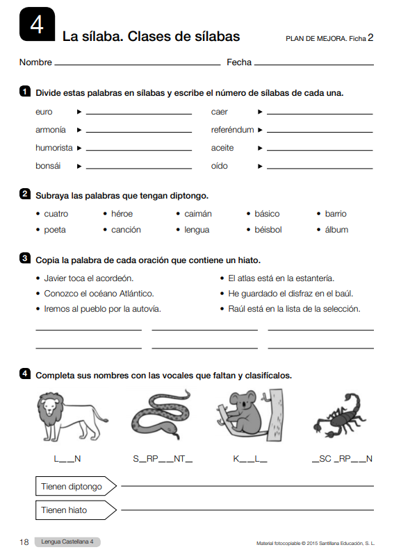 Ejercicios de Lengua 4 Primaria Santillana PDF y Soluciones